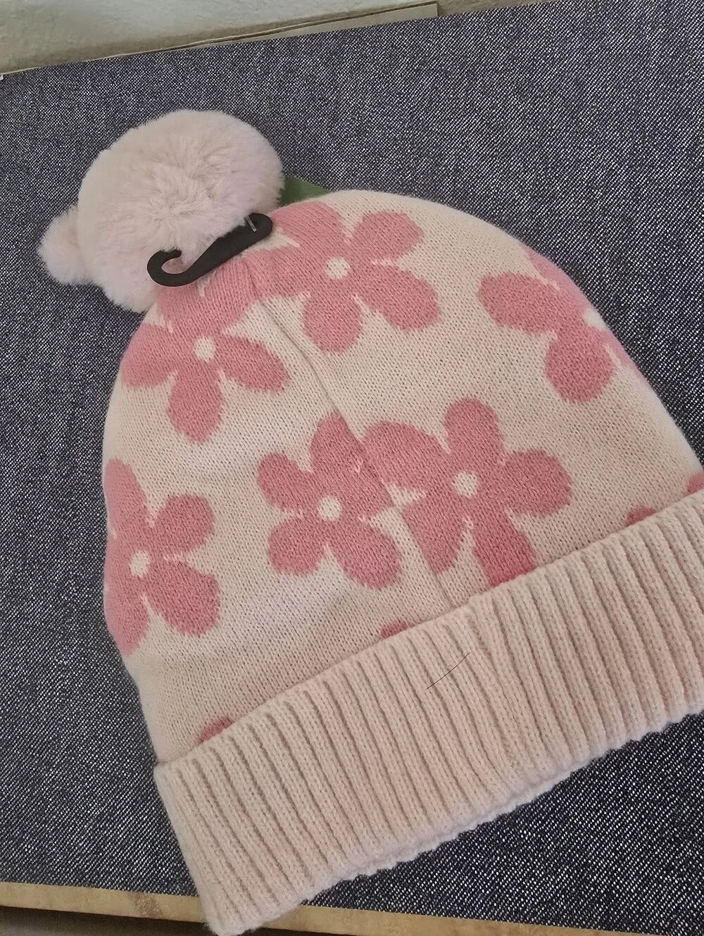 John Deere Pink Floral Pom-Pig Knit Beanie
